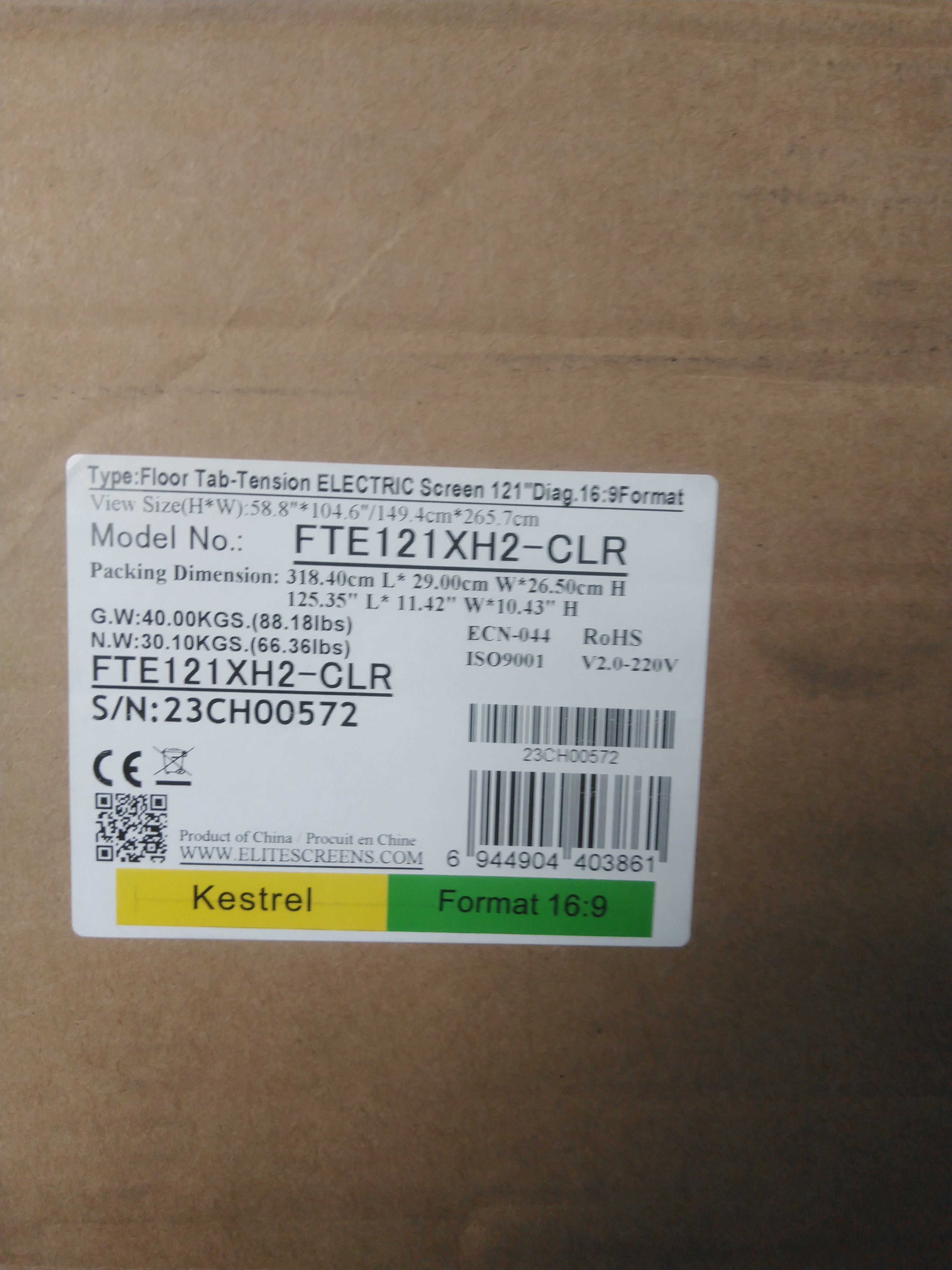 Usato - Come nuovo// KESTREL TAB-TENSION FLOOR-UP 2 CLR® - 16:9 - DIMENSIONE IMMAGINE :121 pollici // B-FTE121XH2-CLR- SN: 23CH00572